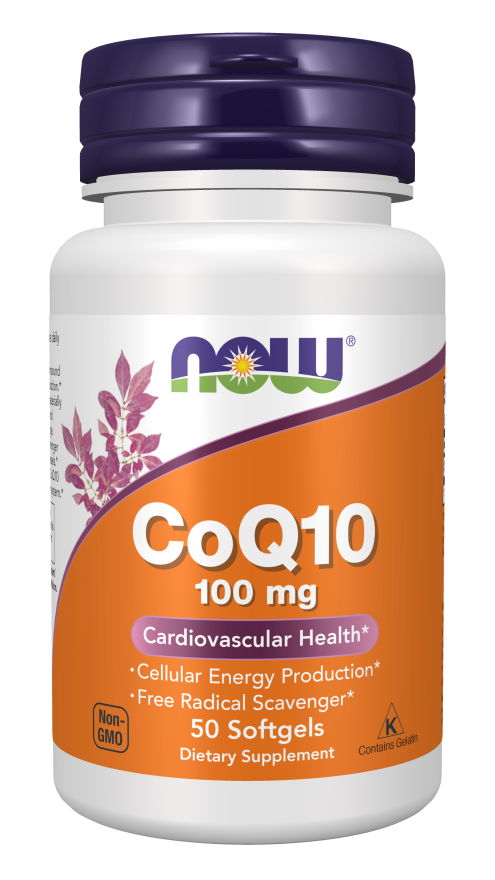 NOW Foods CoQ10 100 mg Softgels - 50 Softgels - front official NOW Foods product view