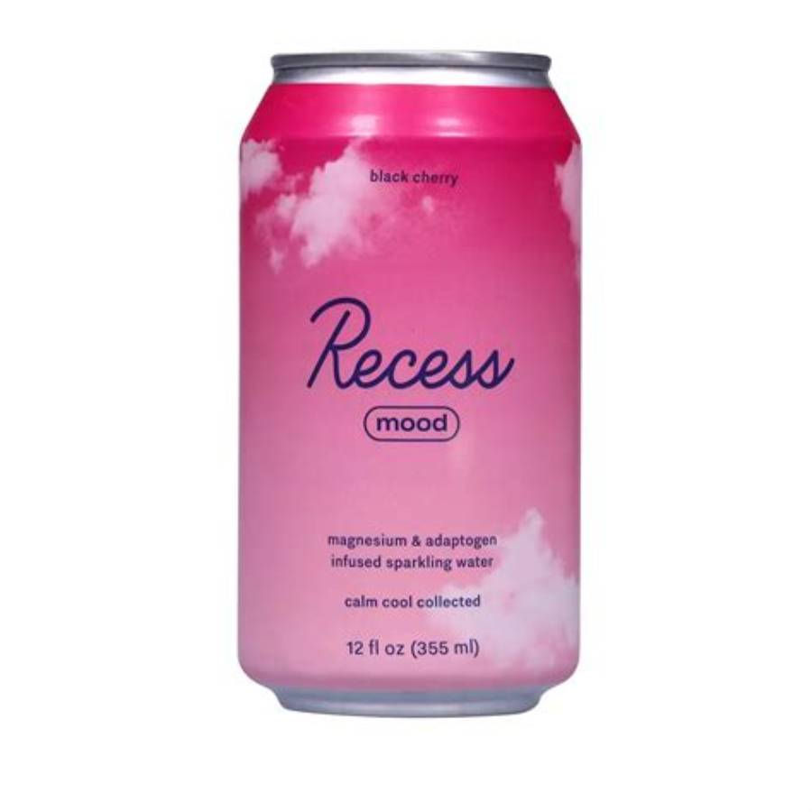 Recess Black Cherry Mood Sparkling Water 12 fl oz front retail package
