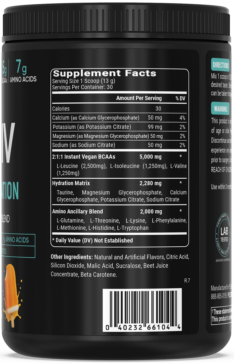 Amino IV BCAAs + EAAs - Orange Cream - 30 Servings - PEScience - exact product image 2