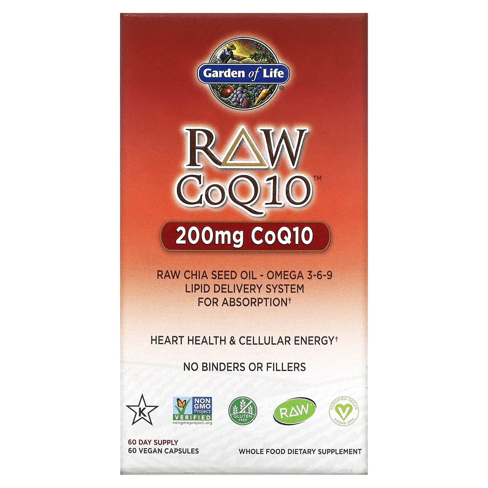 RAW CoQ10 200 mg - 60 Vegan Capsules - Garden of Life - product image 1