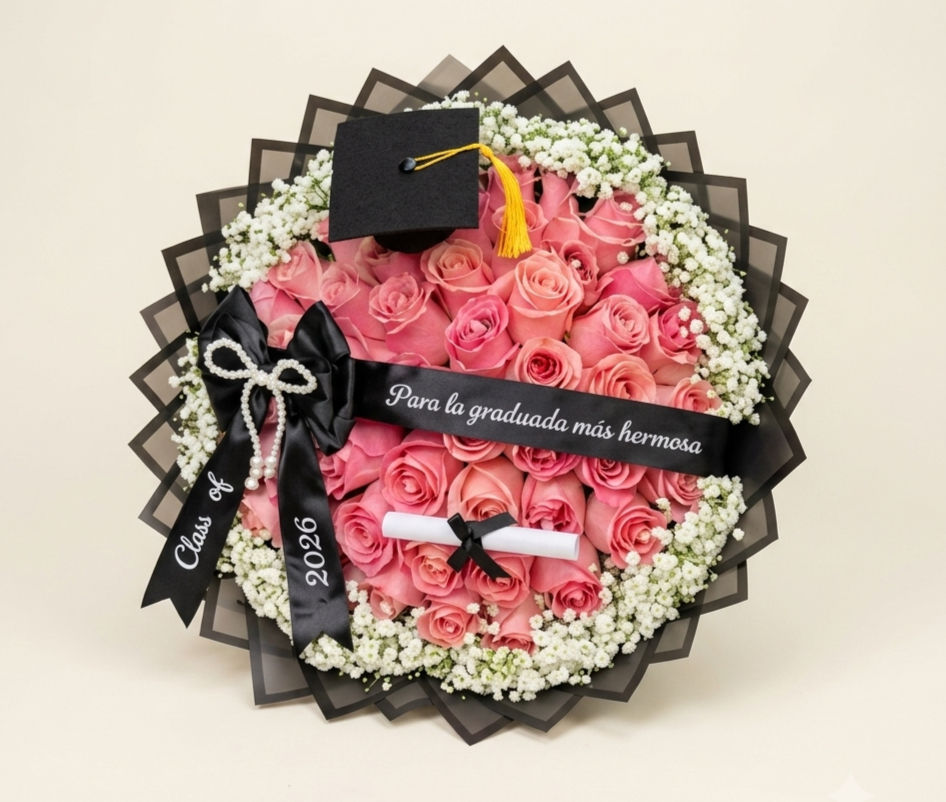 Ramo buchon de graduacion rosa con nube