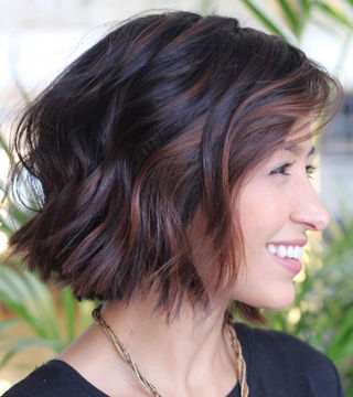 Short dark hair with highlights top