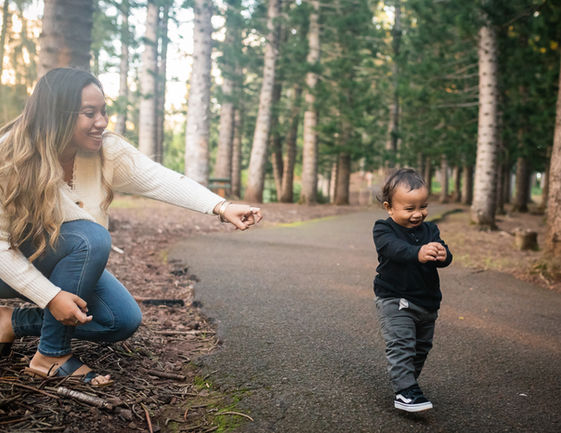 Mom pointing to her son
