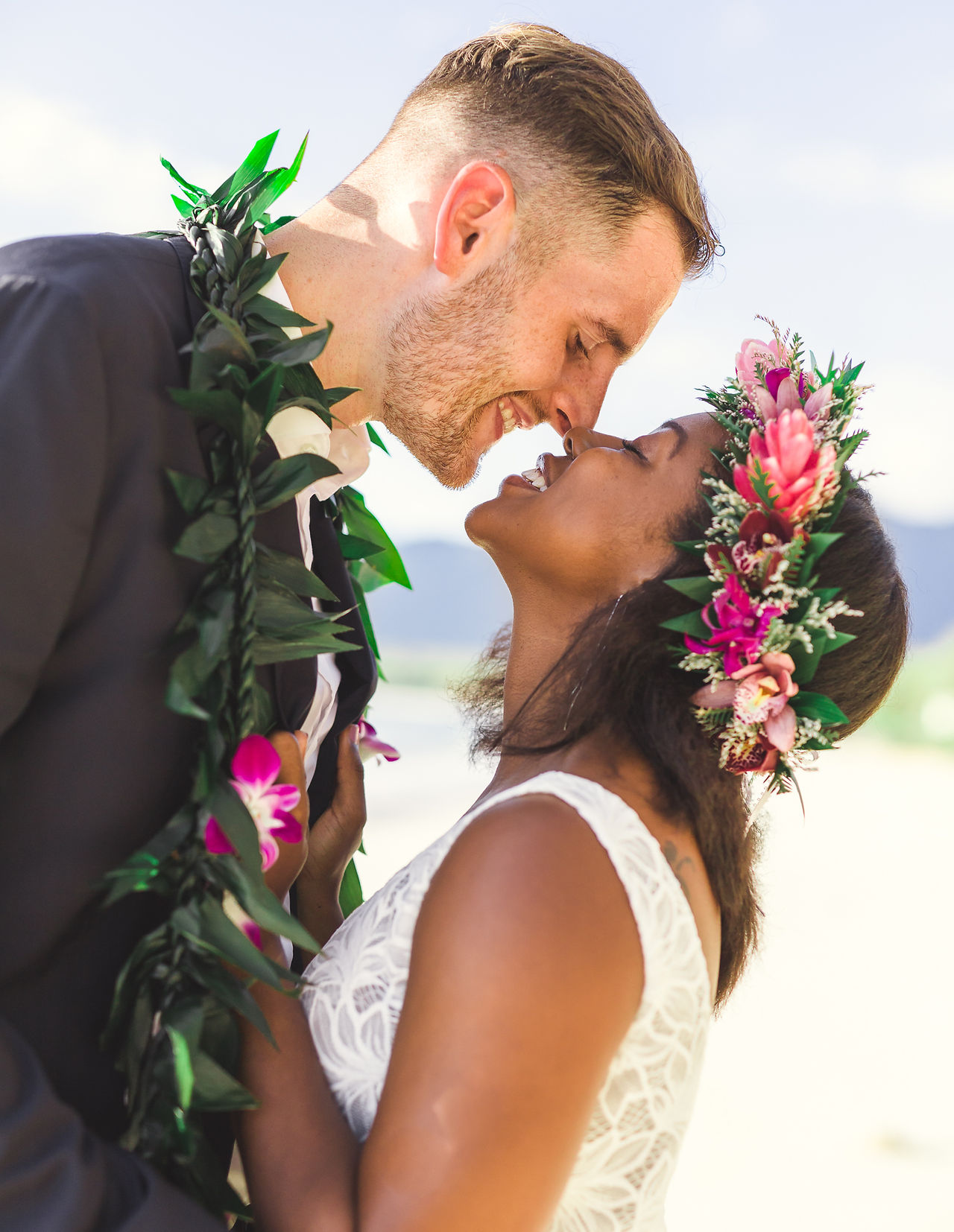 Newlyweds touching nose to nose