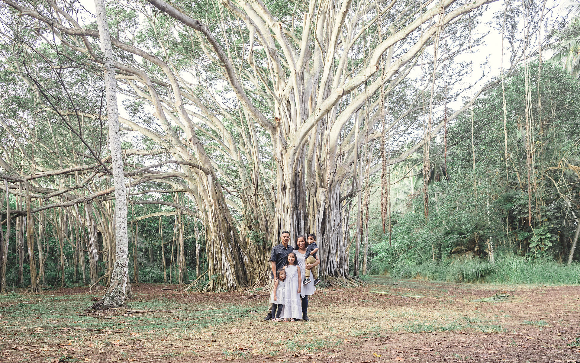 Family portrait in front of the banyan tree