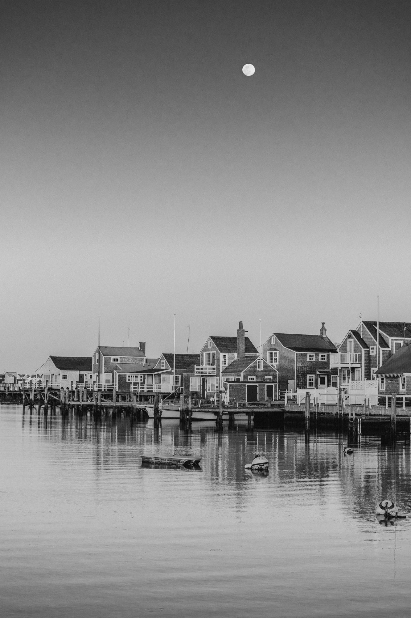 Full Moon over Old North Wharf 1 BW
