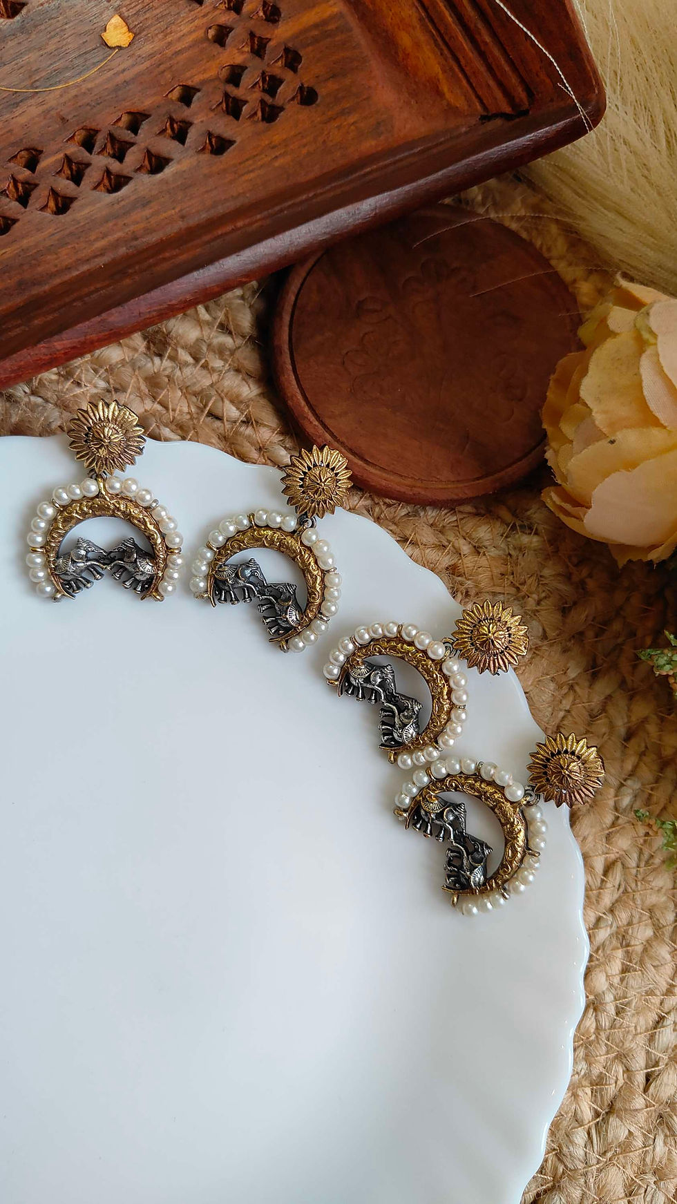 Thumbnail: Elephant Dual Tone Hanging Earrings 
