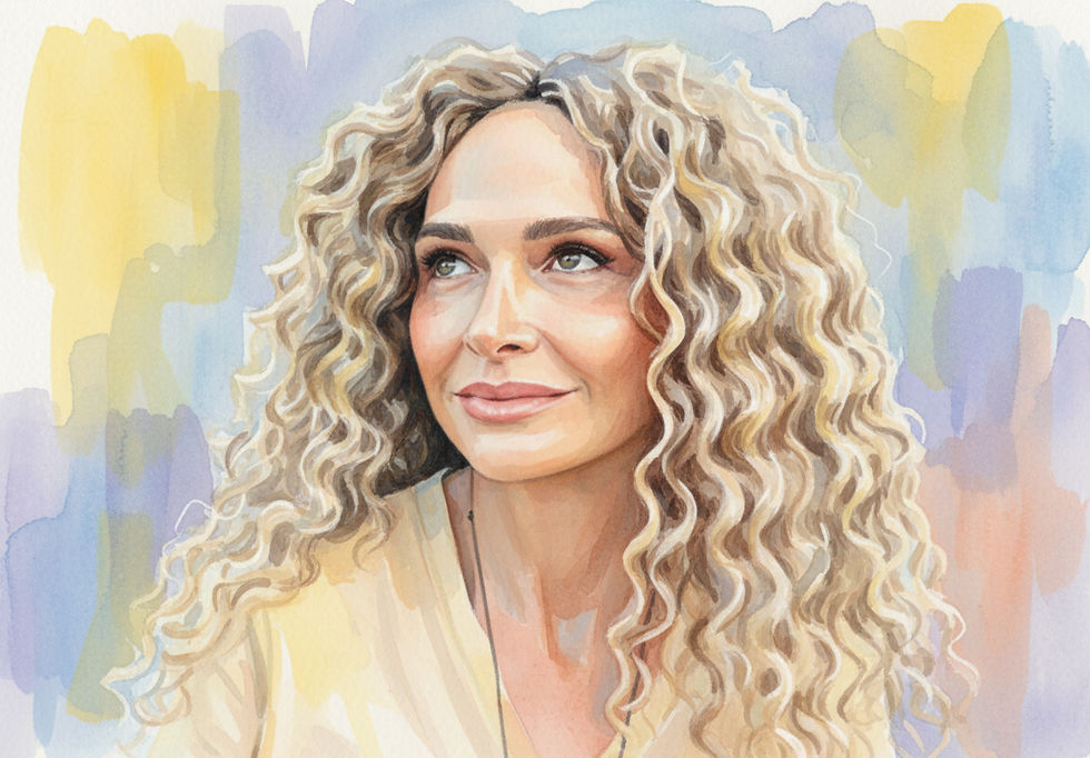 Watercolor portrait of Best Ager Model Kerstin Larisch looking to the left.