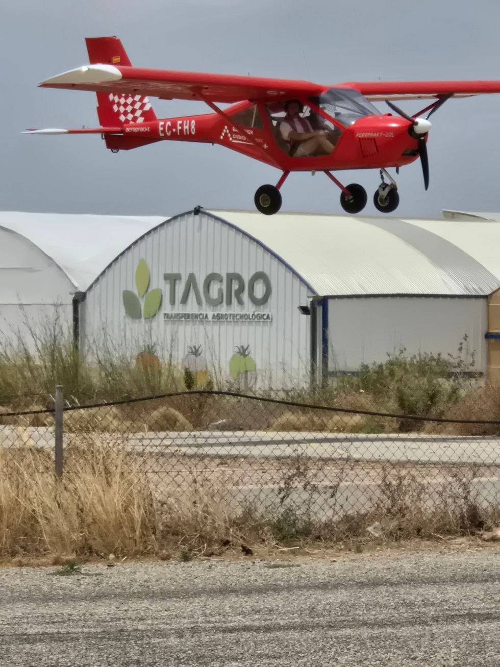 Aeroprakt A-22 light aircraft on final approach before landing in Spain. Airbase los Garranchos.