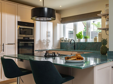 CRL Cristallo Verde stone kitchen worktop designed by LN Designs with Granite Kitchen Services Botley.