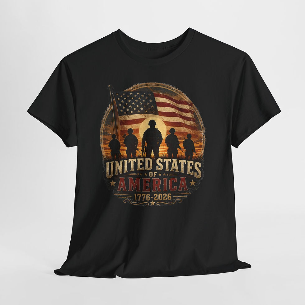 Thumbnail: T-Shirt — "United States of America 1776-2026" Patriotic Flag & Soldiers Tee