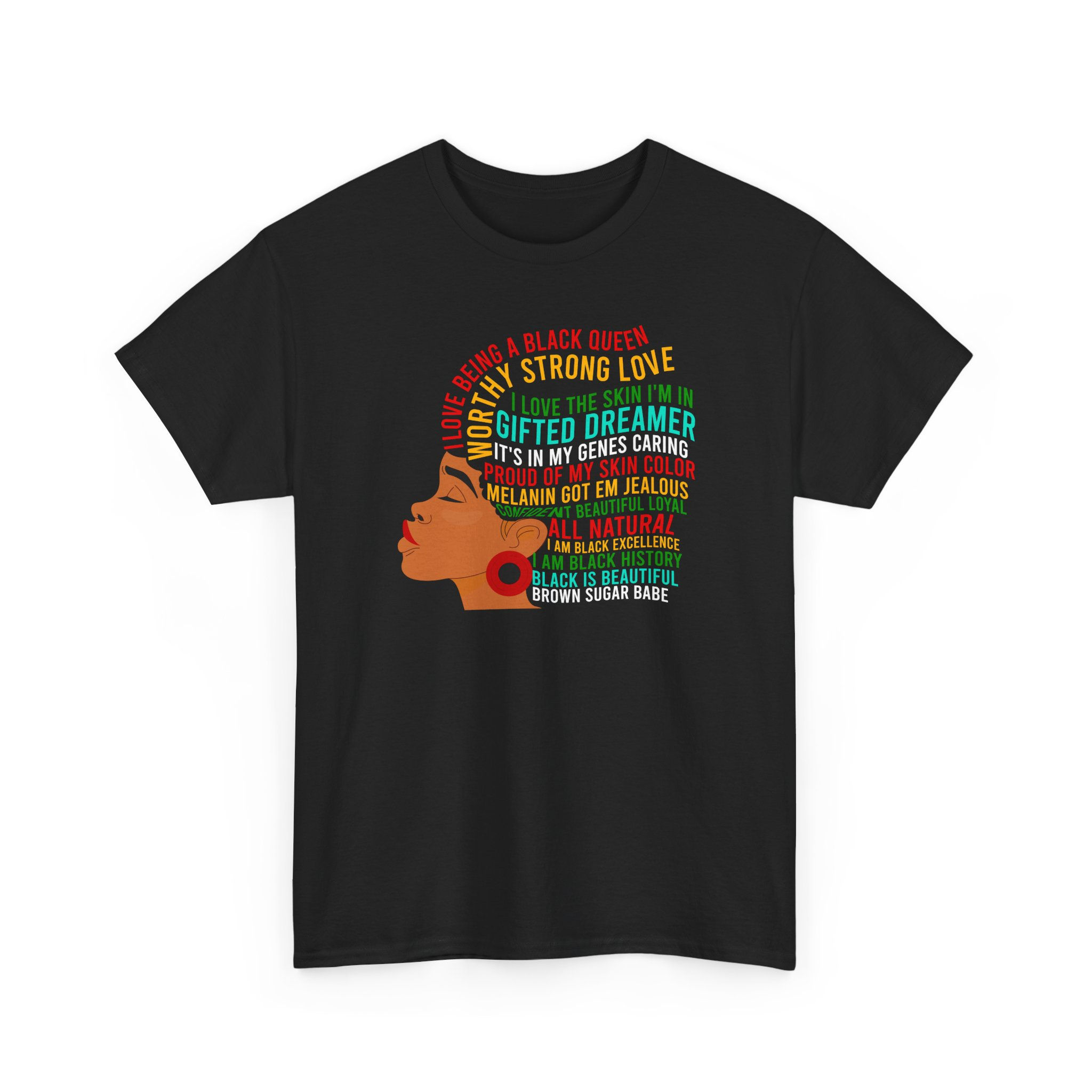 Black Queen Affirmation T-Shirt — Positive Self-Love Typography Tee