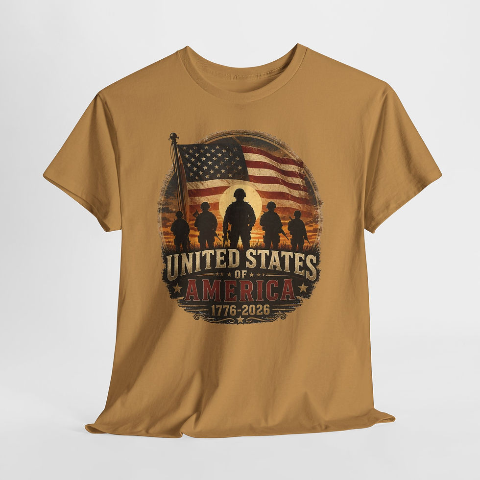 Thumbnail: T-Shirt — "United States of America 1776-2026" Patriotic Flag & Soldiers Tee