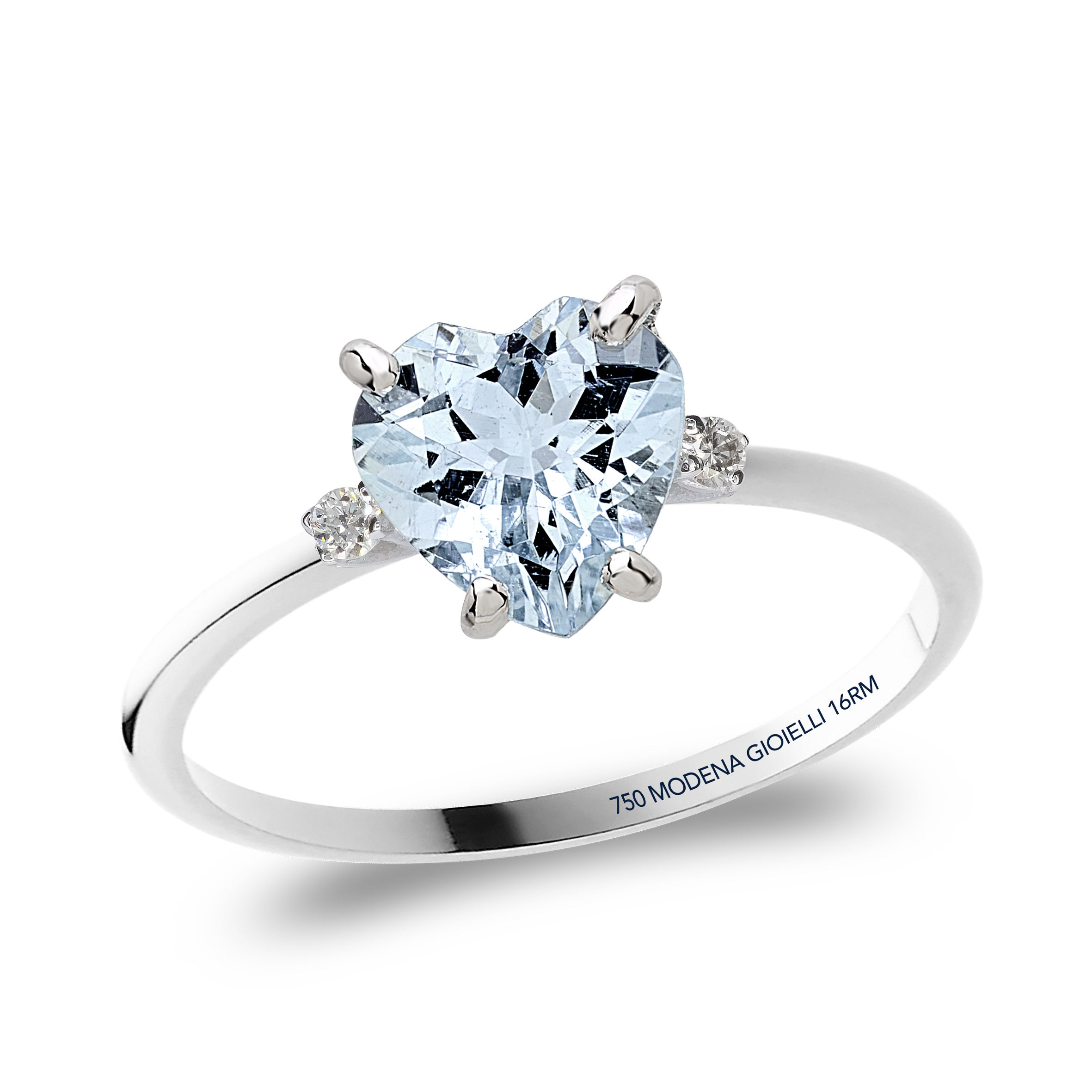 Anello acquamarina cuore con diamanti