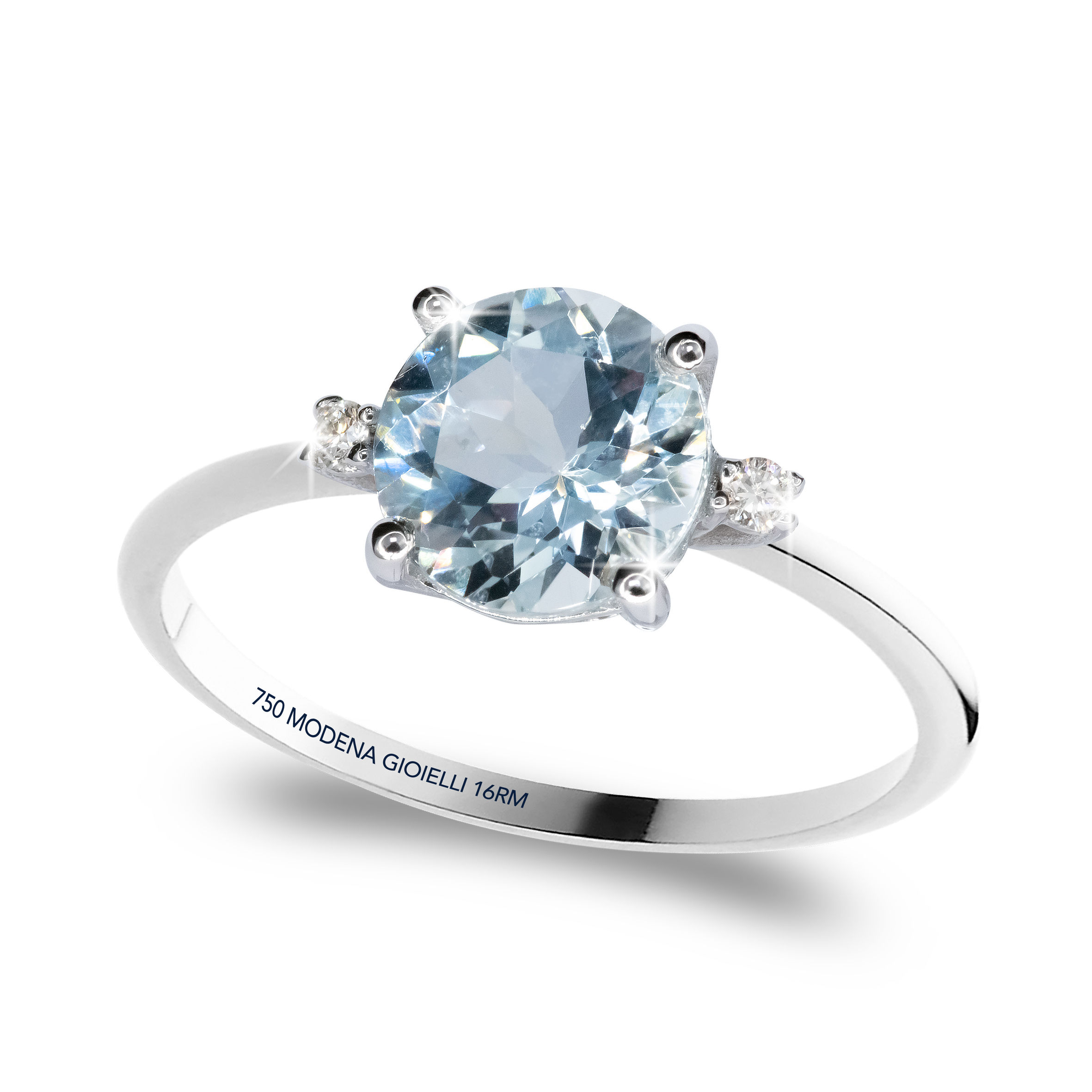 Anello acquamarina tonda con diamanti