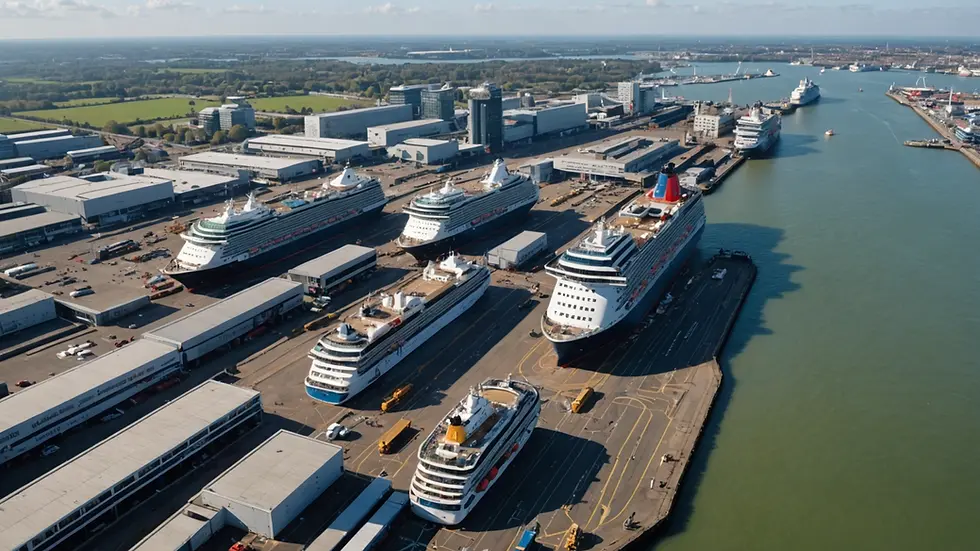 High angle view of Southampton Cruise Terminal with ships docked