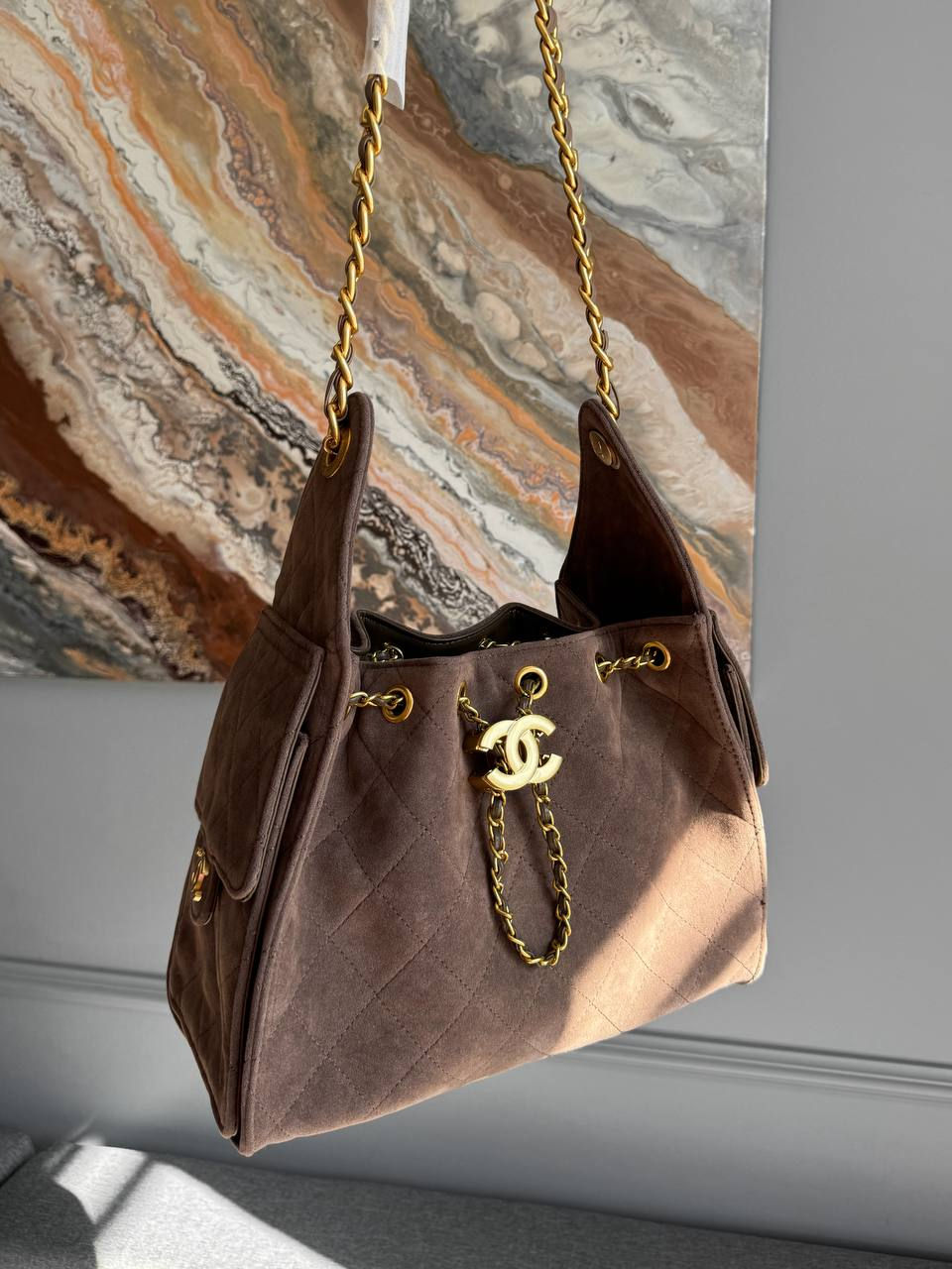 Miniatura: Chanel 25 Small Handbag in Suede Chocolate with Gold Hardwarе
