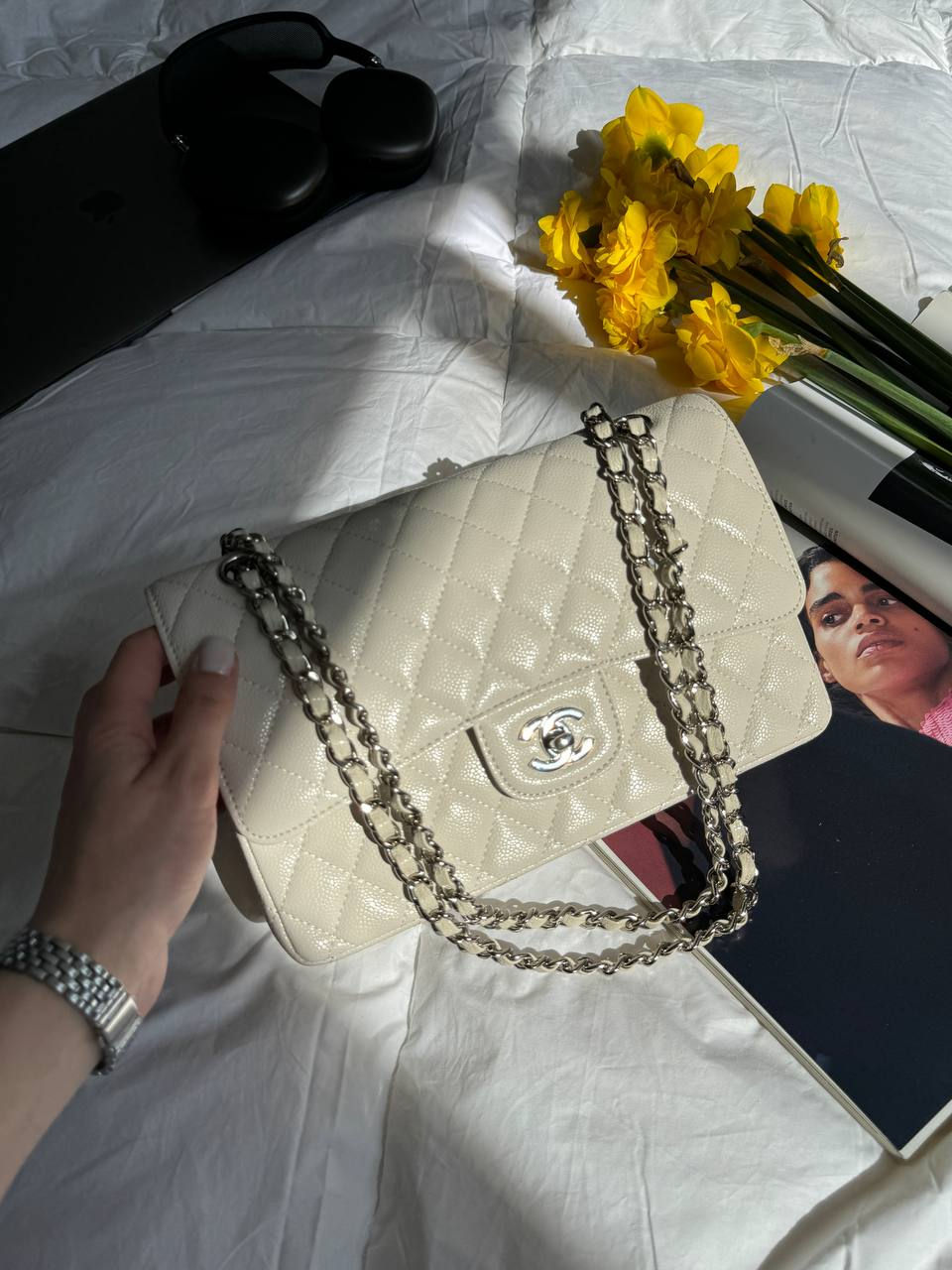 Miniatura: Chanel Classic 2.55 Medium Double Flap in WhiteSilver
