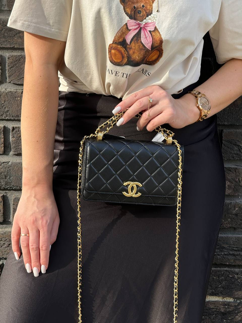 Miniatura: Chanel Calfskin Quilted Perfect Fit Wallet On Chain Black