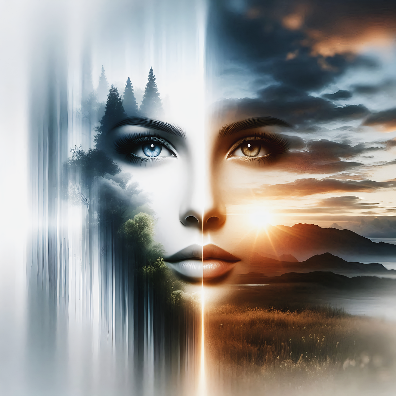 Free ai generated woman double exposure illustration