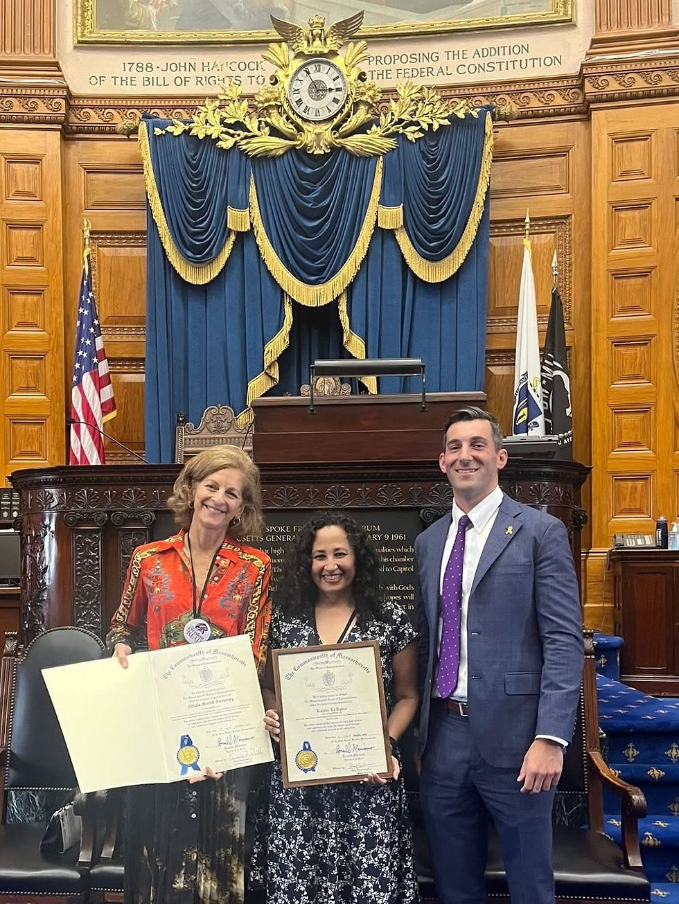 Special thanks to State Rep. Simon Cataldo, who led an unforgettable tour of the inner chamber at the Massachusetts State House during the Massachusetts Books Awards ceremony. Accepting this honor in a building steeped in so much history, from Dr. King’s call for justice and the long arc of change, to Angelina Grimké’s 1838 stand for abolition and women’s right to speak, to the Sacred Cod, a symbol of the natural abundance that once sustained my home state, was moving. It reminded me why I do this work: because stories, like civic spaces, connect us across ideologies and generations. (Pictured here: Me, Author Rajani LaRocca and Simon Cataldo)