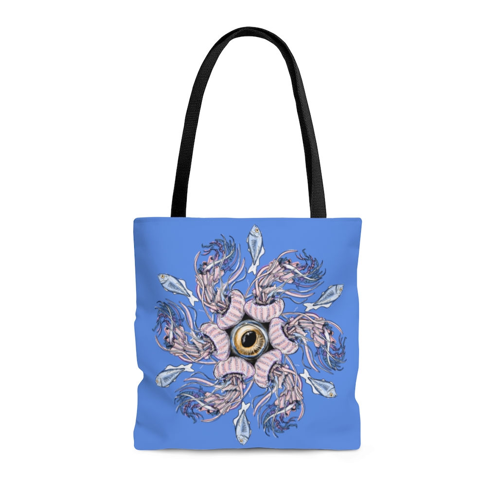 AOP Tote Bag- Jellyfish Mandala: Cornflower