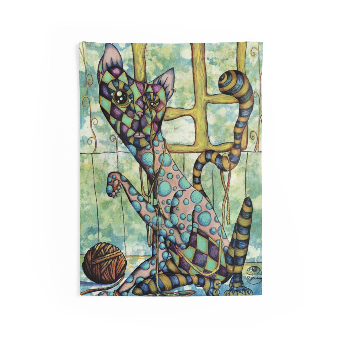 Funky cat Indoor Wall Tapestries