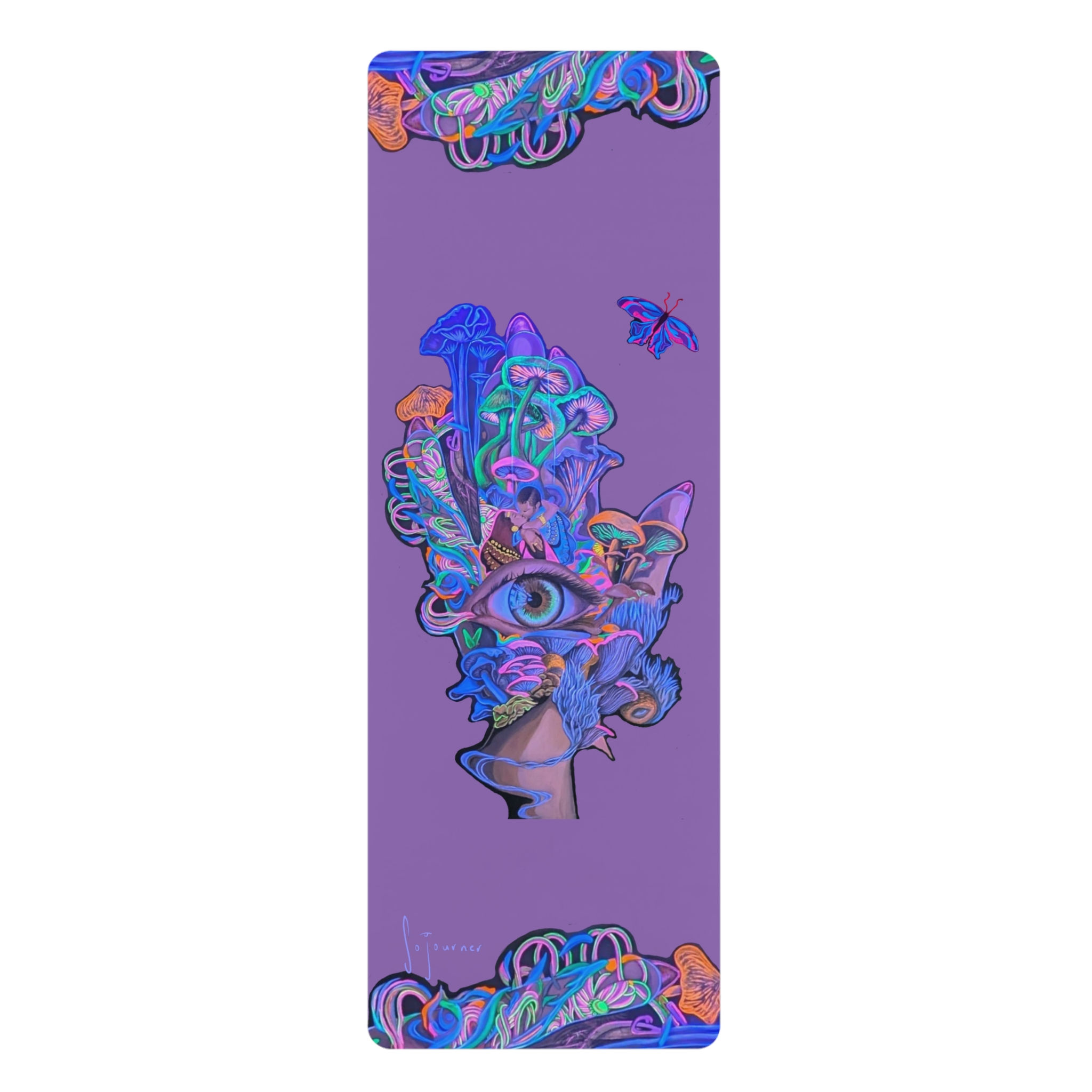 Purple Modern Hamsa Rubber Yoga Mat — Neon Mushroom Hand Design