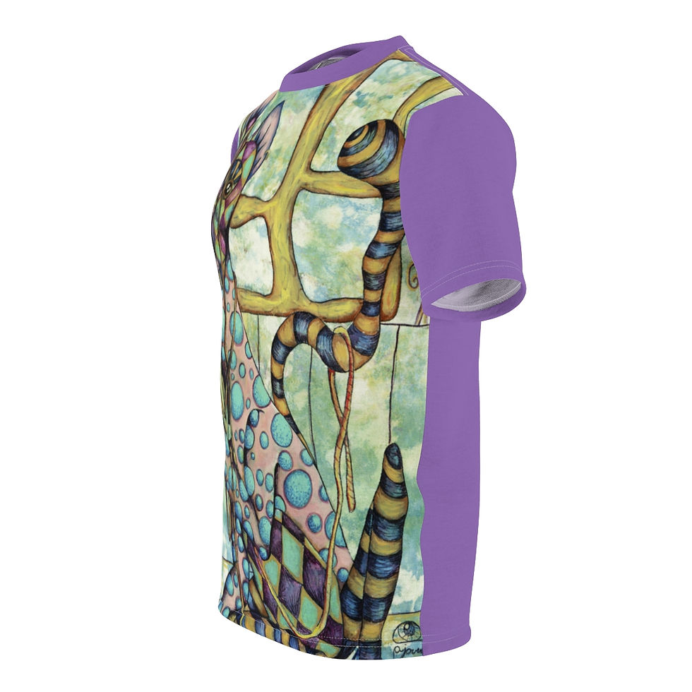 Thumbnail: Light purple Funky cat Unisex Cut & Sew Tee (AOP)