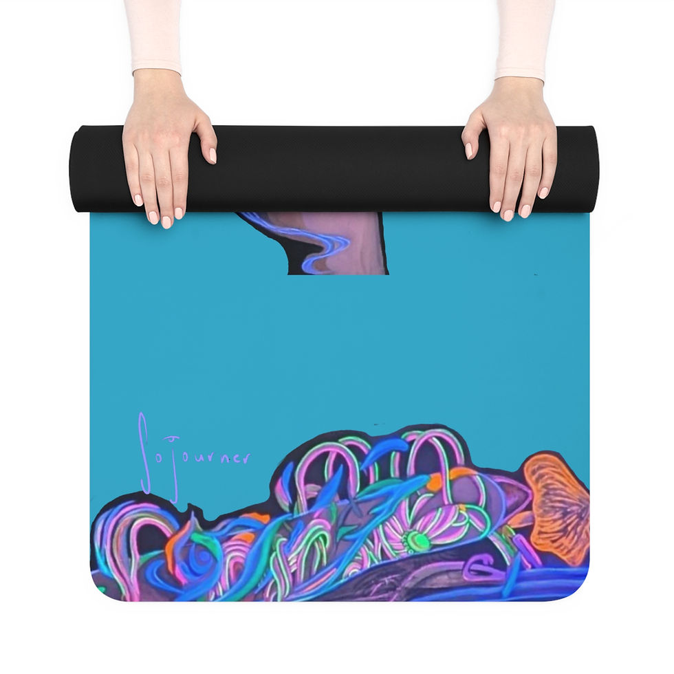 Thumbnail: Modern Hamsa Rubber Yoga Mat — Neon Mushroom Hand Design