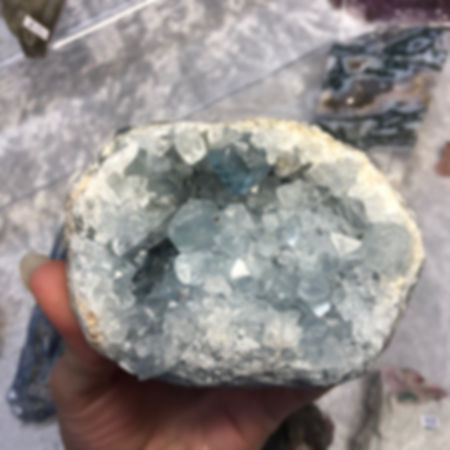 Gemmy Celestite Geode Egg Shaped and Self Standing