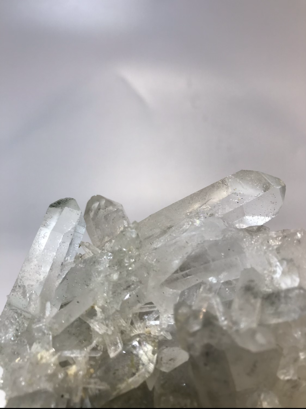Thumbnail: For Rebecca manderley, Quartz cluster, green chlorite inclusions in clear Quartz