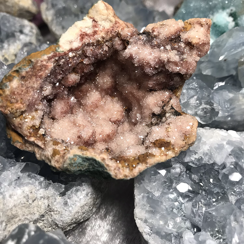 Thumbnail: Pink Amethyst geode with spar pink amethyst Quartz crystals from Brazil