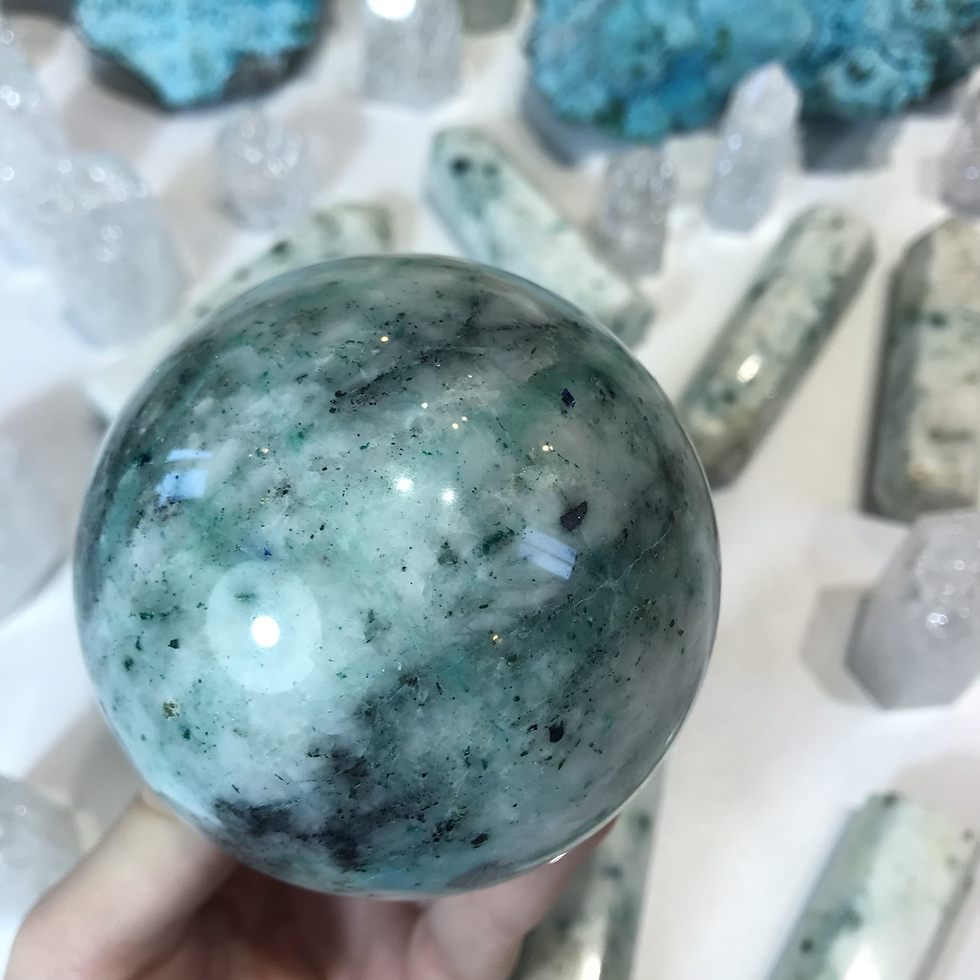 Thumbnail: Large Chrysocolla, Malachite and Azurite in Quartz Sphere