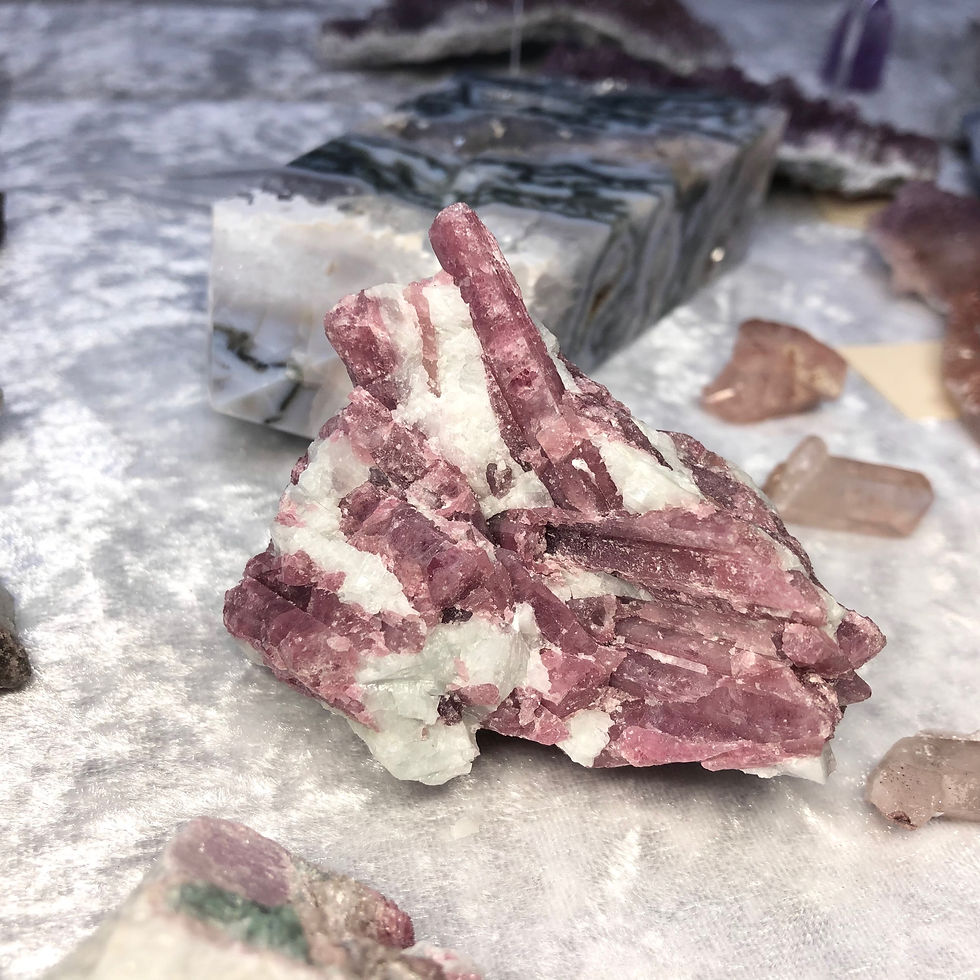 Thumbnail: Pink Tourmaline on Quartz specimen from Brazil