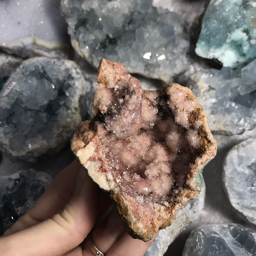 Thumbnail: Pink Amethyst geode with spar pink amethyst Quartz crystals from Brazil