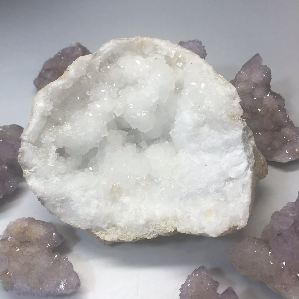 Thumbnail: White Quartz and Clear Quartz Geode from Morocco