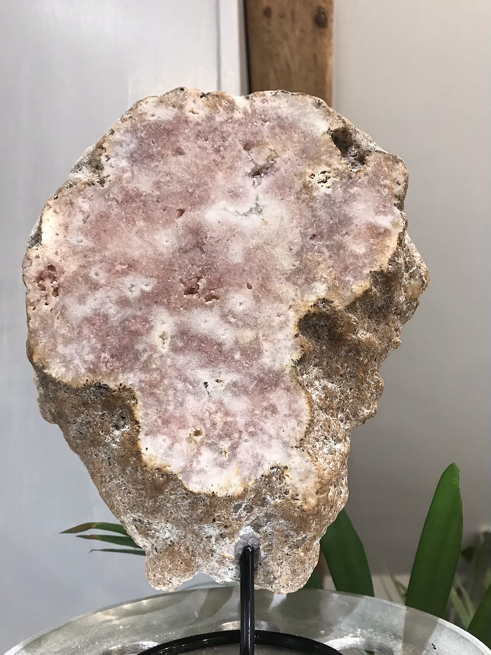 Thumbnail: Large Pink Amethyst slab on a stand polished on both sides