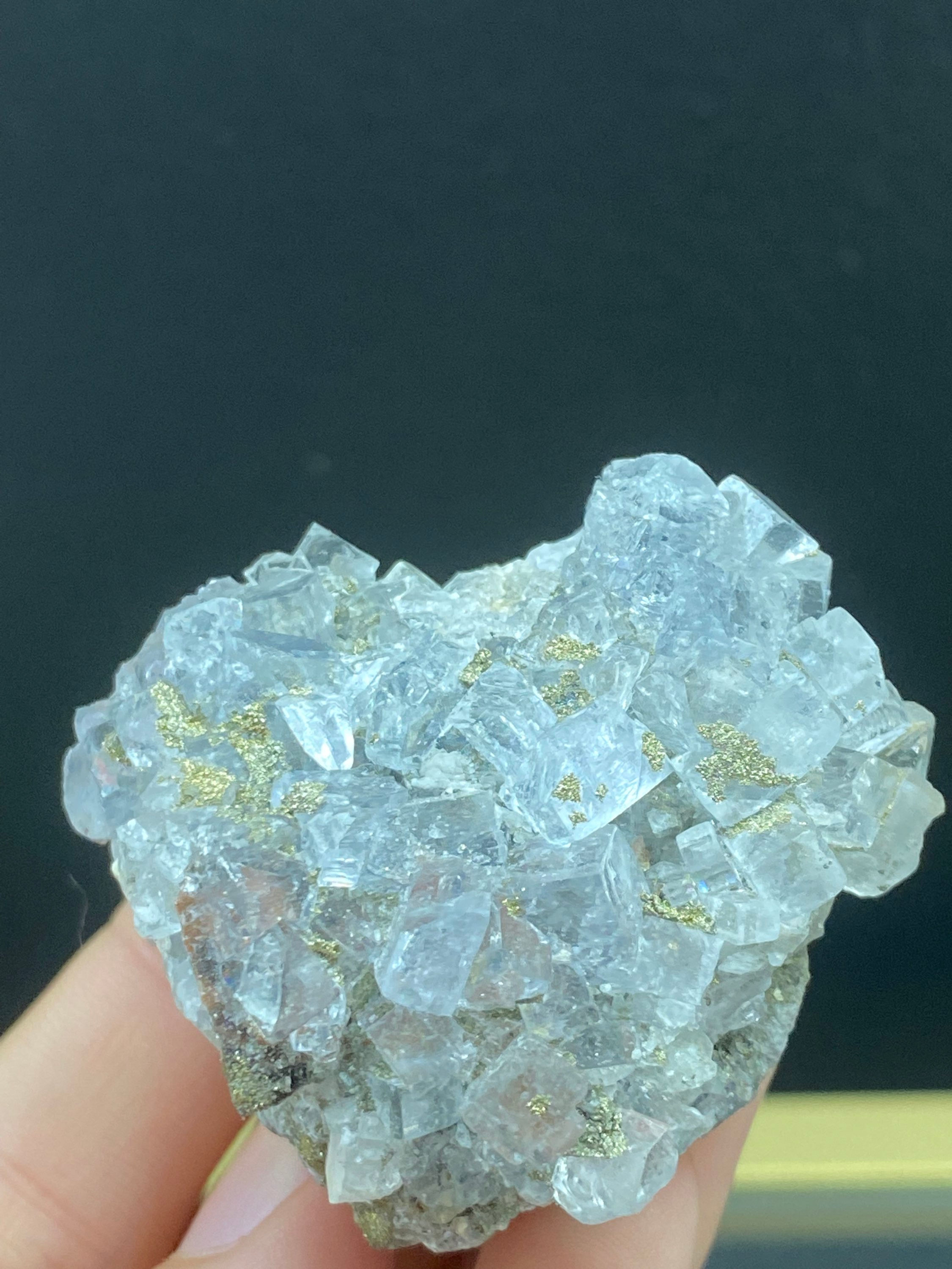 Blue fluorite with pyrite from Emilio Mine Spain with good clarity