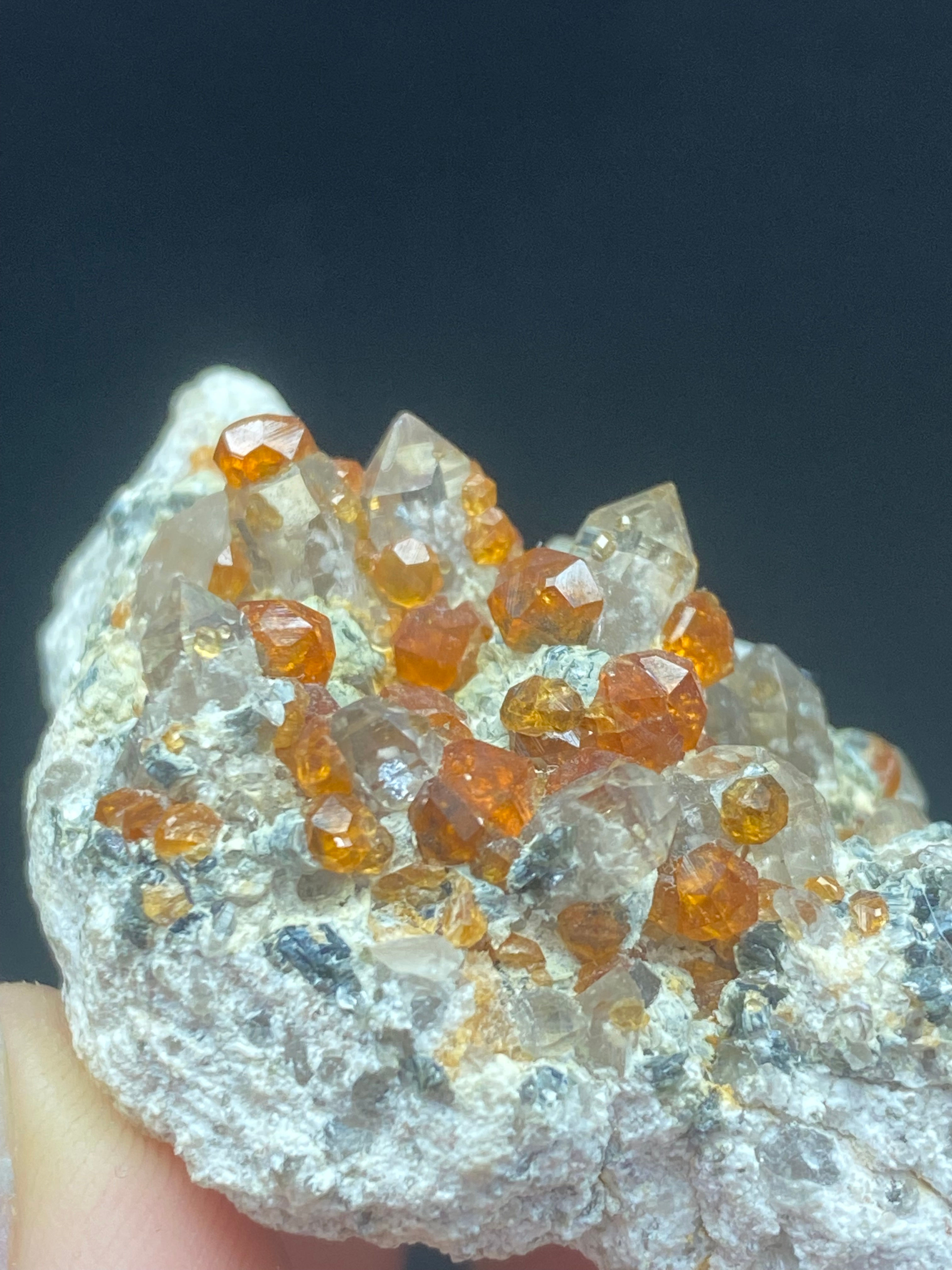 Spessartine garnets on Smoky Quartz from Fujian China