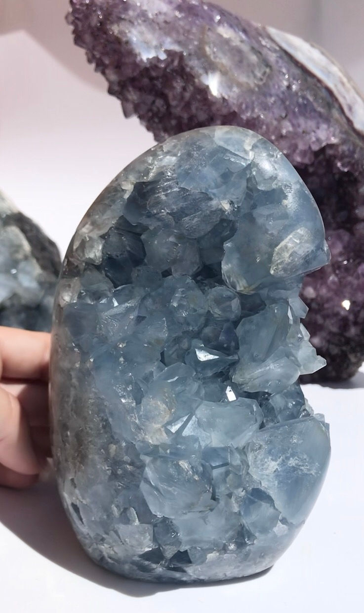 Thumbnail: Large Polished Celestite Crystalline Freeform 