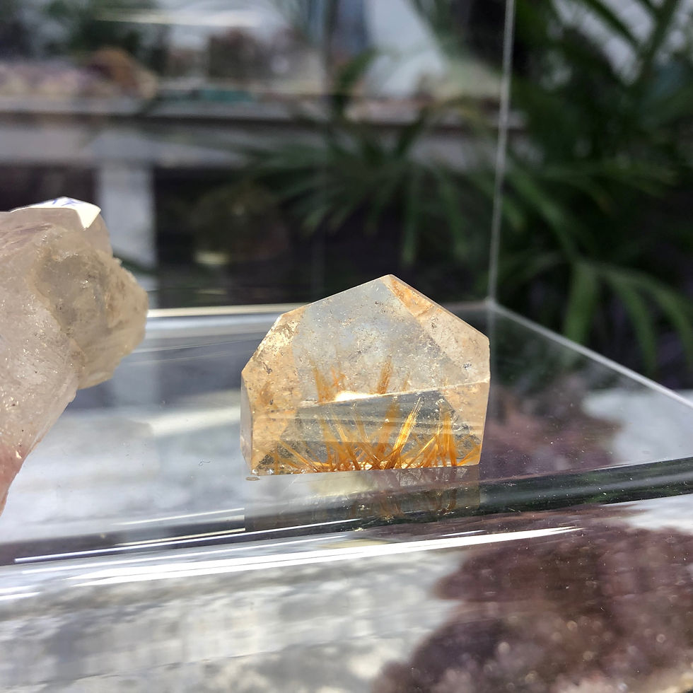 Thumbnail: Golden Rutile in clear Quartz small freeform from brazil