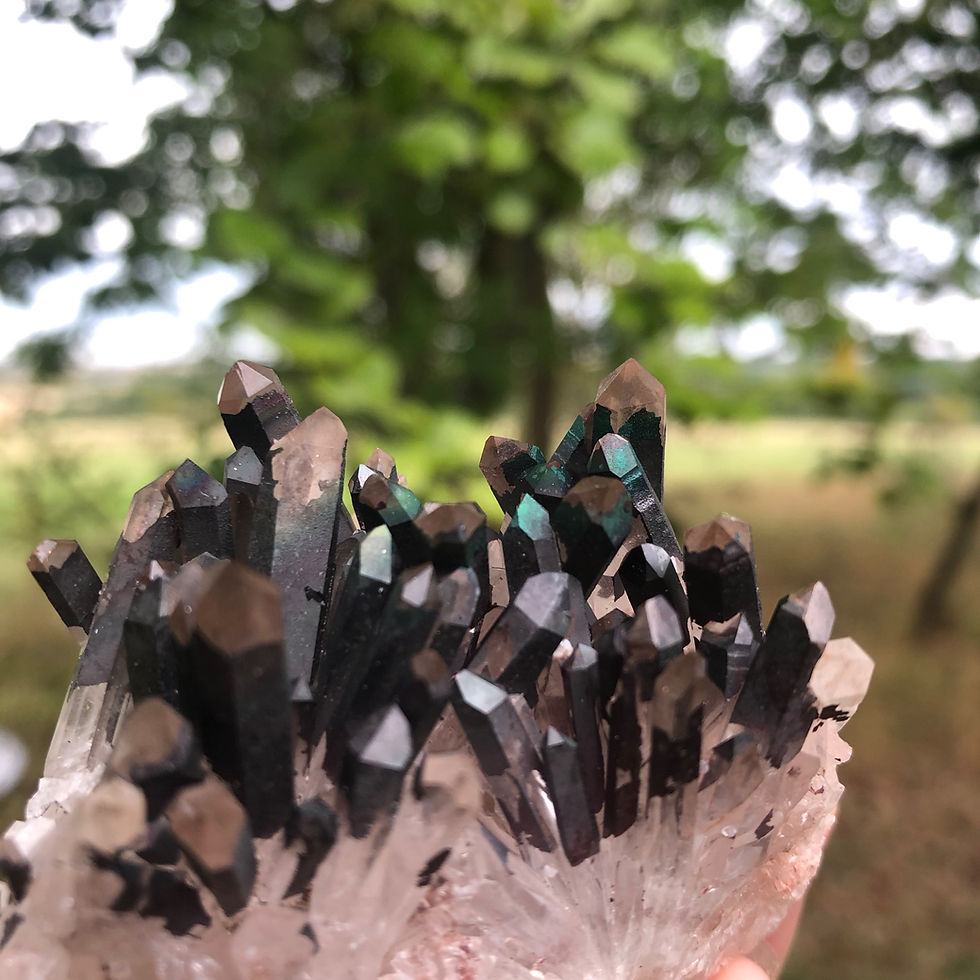 Thumbnail: Natural Iridescent Blacknite Quartz Cluster