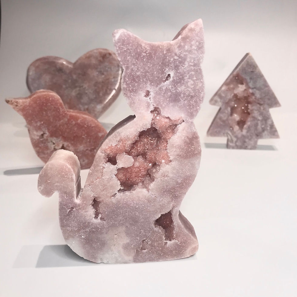Thumbnail: Pink amethyst druzy cat freestanding Crystal 
