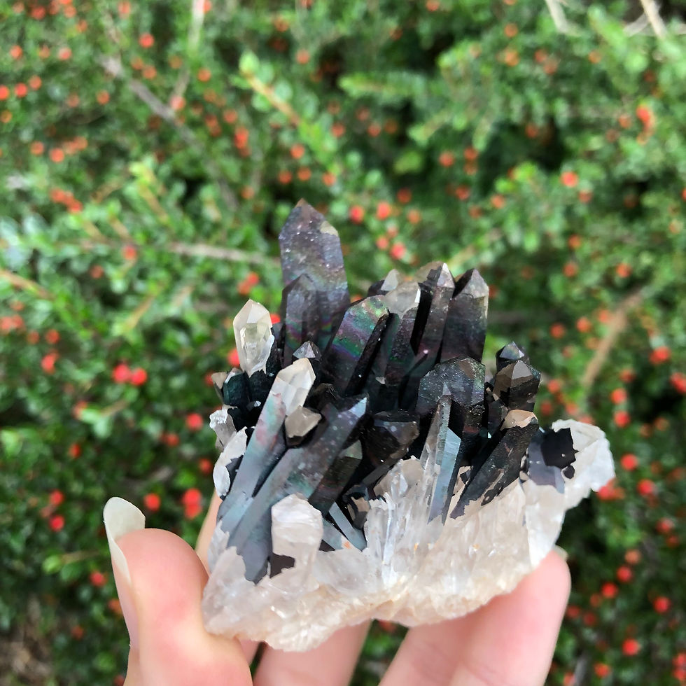 Thumbnail: Natural Iridescent Blacknite Quartz Cluster
