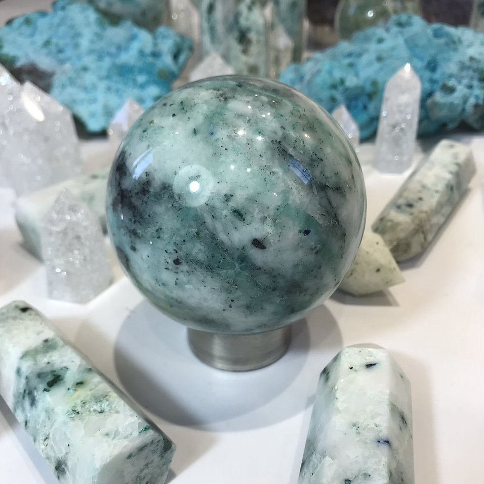 Thumbnail: Large Chrysocolla, Malachite and Azurite in Quartz Sphere