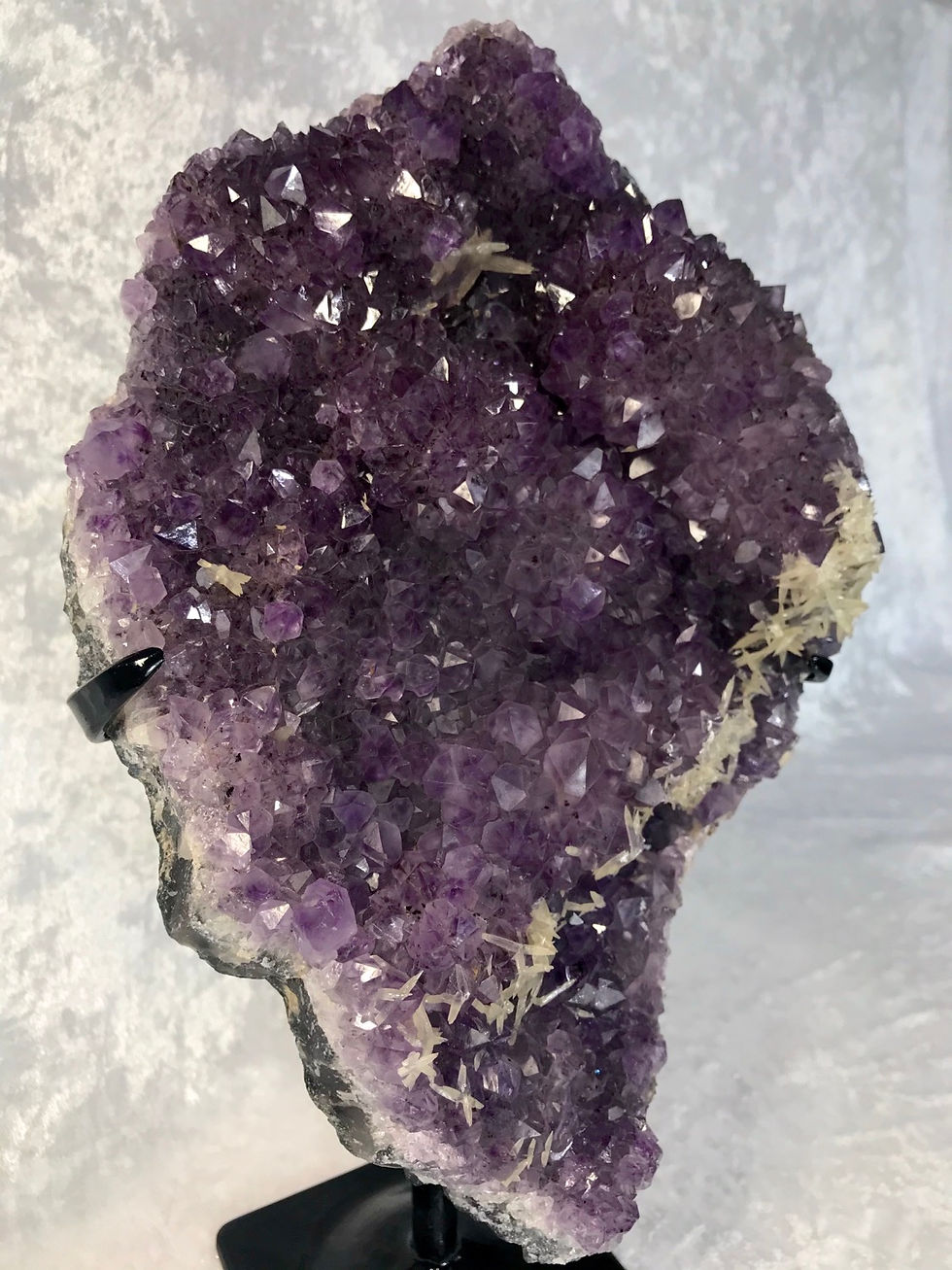 Thumbnail: XL amethyst cluster with calcite crystals on a stand from brazil 