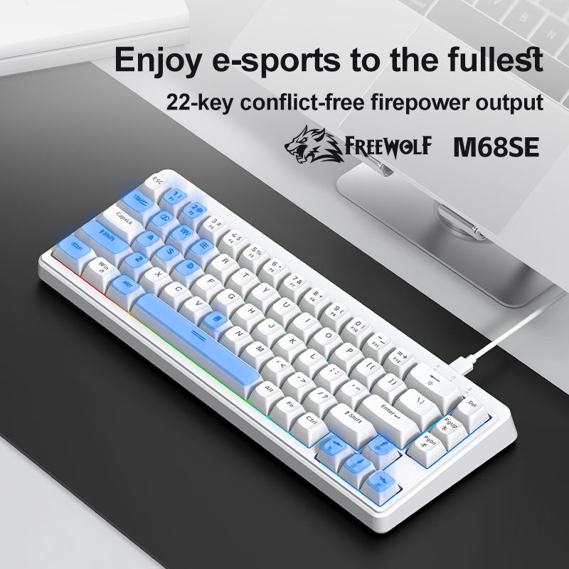 Miniatura: FREEWOLF M68SE 68 Key Mini Wired Keyboard RGB Backlit Type-C 68% layout Compact 