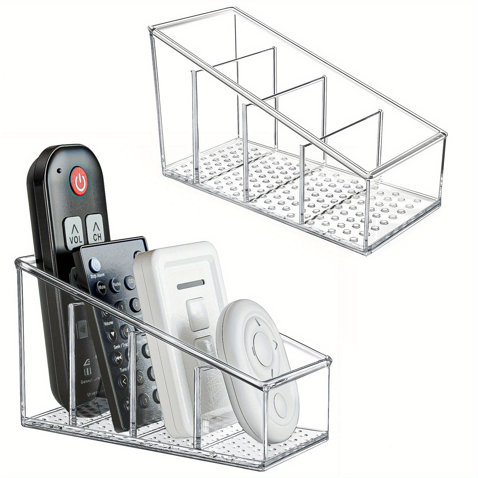 Clear Plastic Remote Control Holder and Desk Organizer with 4 Compartments for H