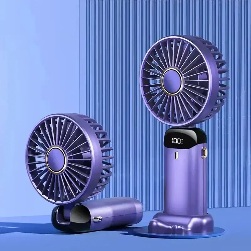 Portable Handheld Personal Rechargeable Fan LED Digital Display 90°Adjustable